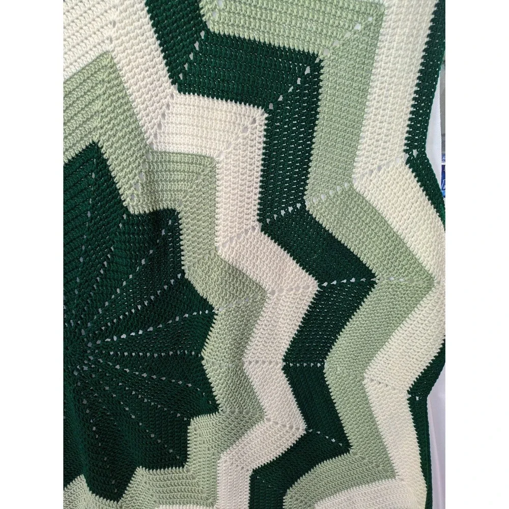 Handmade Crochet 12 Point Star Blanket Throw Green Chevron Afghan Lap‎ Throw 84